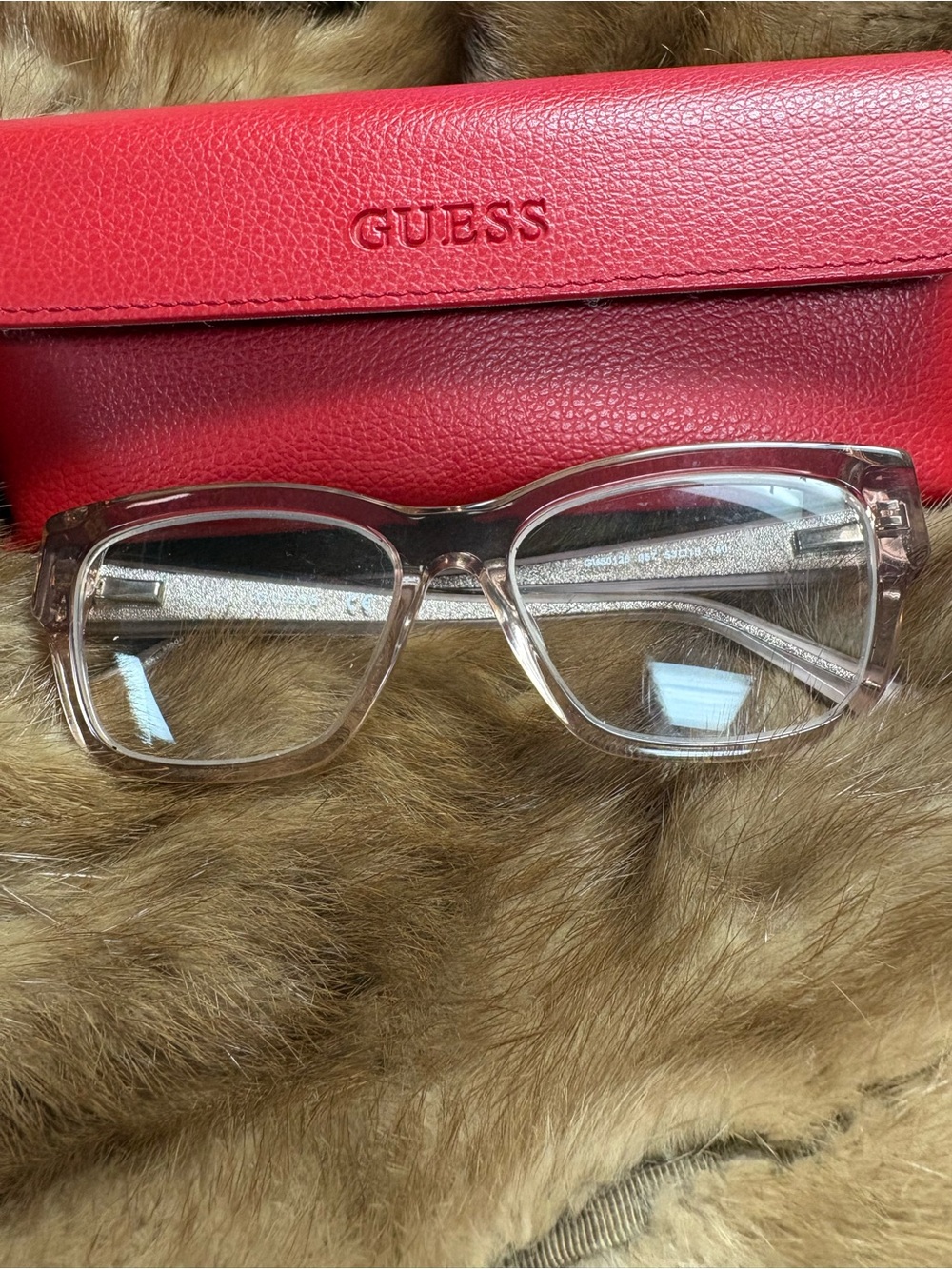 GUESS Clear Pink Women's Fashion Glasses with Red Case